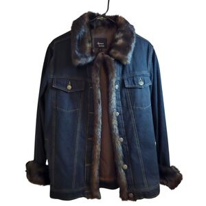 Dennis Basso Faux Fur Lined Denim‎ Jacket Removable Vest Women's Small NWOT Y2K